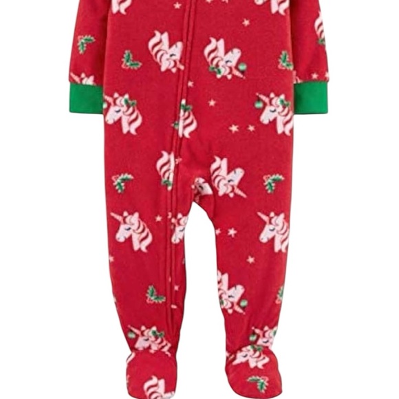 Carter’s Christmas Unicorn Fleece Pajamas Footed pajamas red holiday - 24 Months - Picture 8 of 8